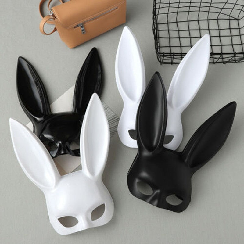 Half Face Rabbit Mask Black White Halloween Mask Christmas Bar Masquerade Party Rabbit Ears Masks Sexy Cosplay Props