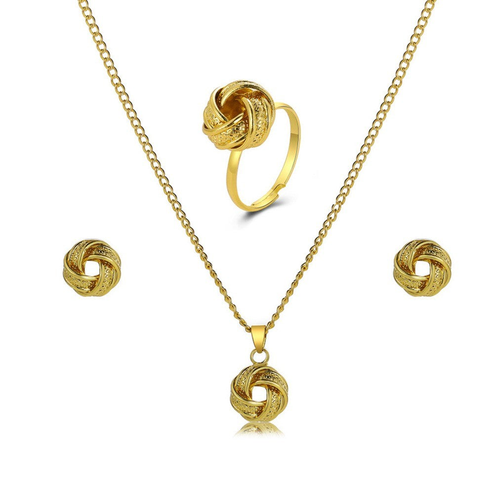 Conjunto 3 Peças Moda Criatividade Geometria Estéreo Nó Pingente Colares Brincos Anéis para Mulheres Conjunto de Joias Charmosas Acessório Presente