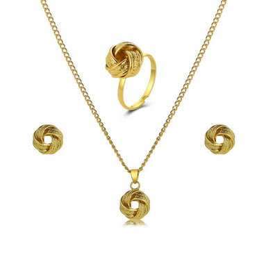 3pcs Set Fashion Creativity Geometry Stereo Knotting Pendant Necklaces Earrings Rings for Women Charm Jewelry Set Accessory Gift