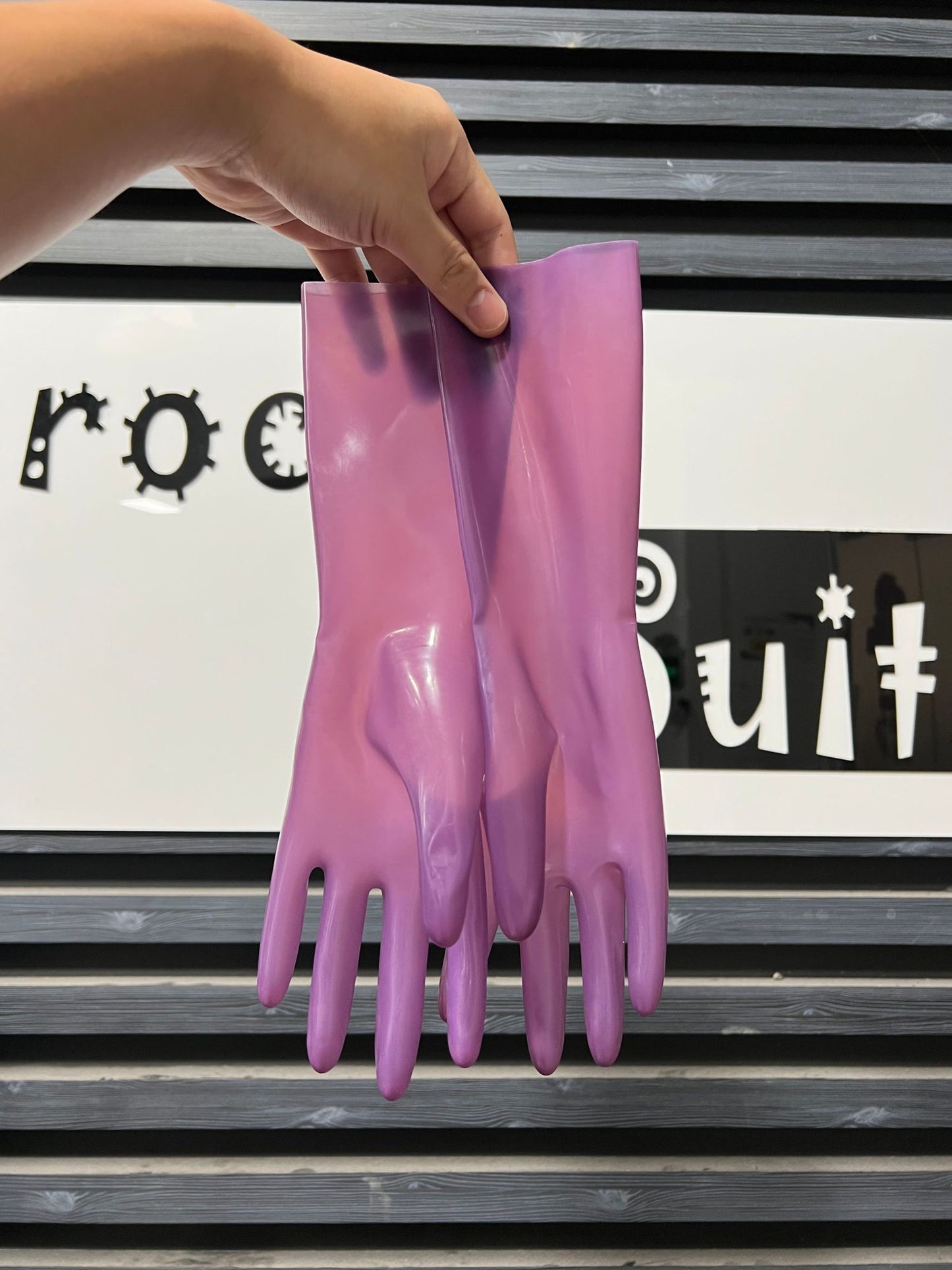 Transparent Lilac Rubber Short Gloves Elastic Snug Fit