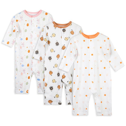 MICHLEY 3pcs Baby Short-Sleeve Rompers Long-Sleeve Jumpsuit Bodysuit Soft White Cartoon Infant Clothes Overalls  For Boys Girls