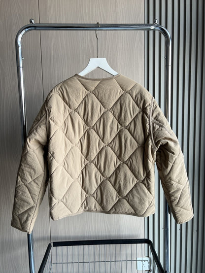 ETJ 2025 TRAF Spring new women's vintage crewneck quilted cotton-padded loose version of quilted casual jacket