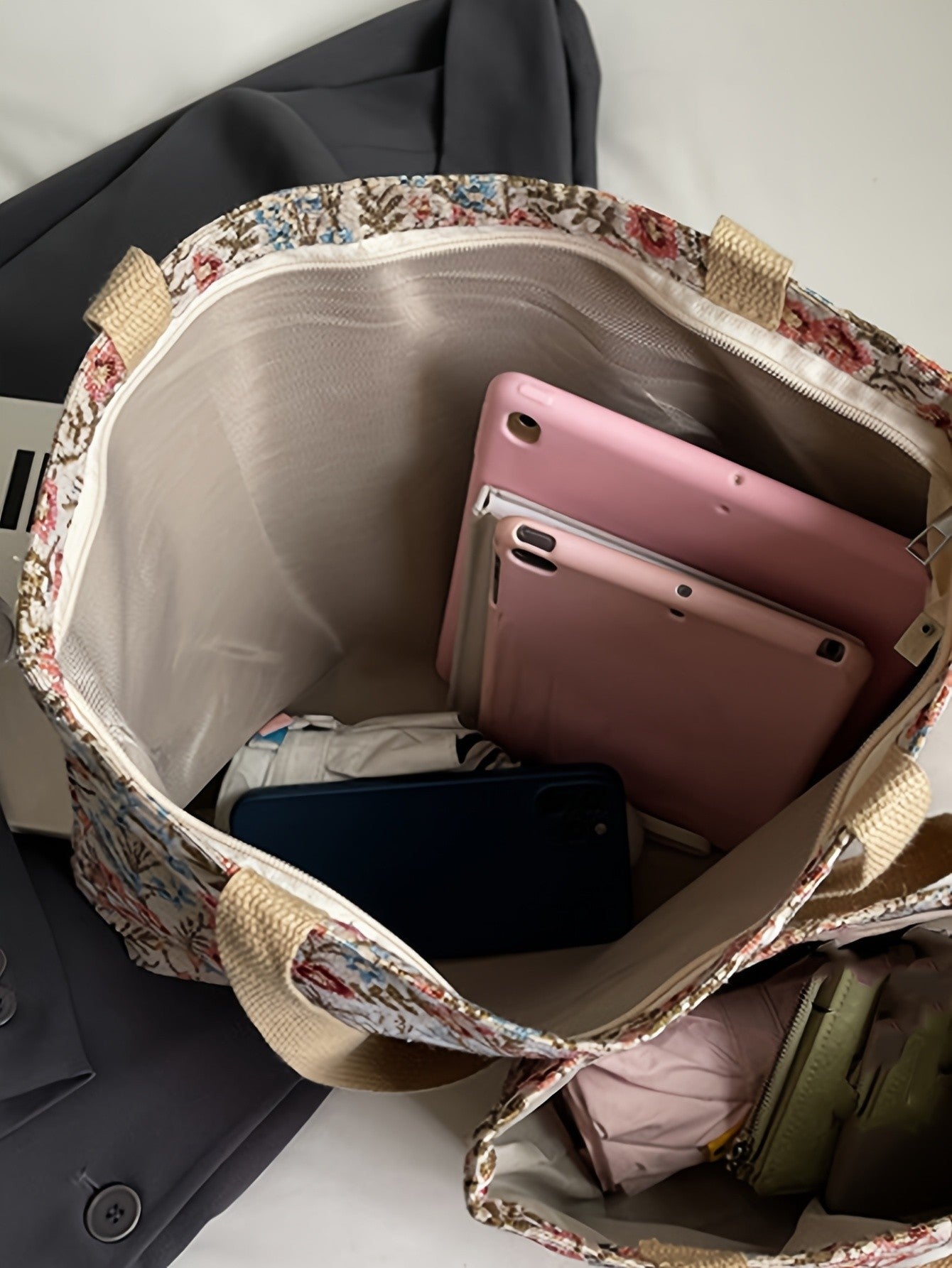 Stylish Corduroy Tote Bag for Women Bohemian Ethnic Style Shoulder Bag for Daily Commuting Shopper Office Worker College Student