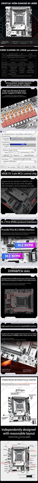 JGINYUE X99 GAMING Motherboard M-ATX combo Intel® E5 2630 V4 CPU with TPM2.0 kit bundle DDR4 DIY ARGB
