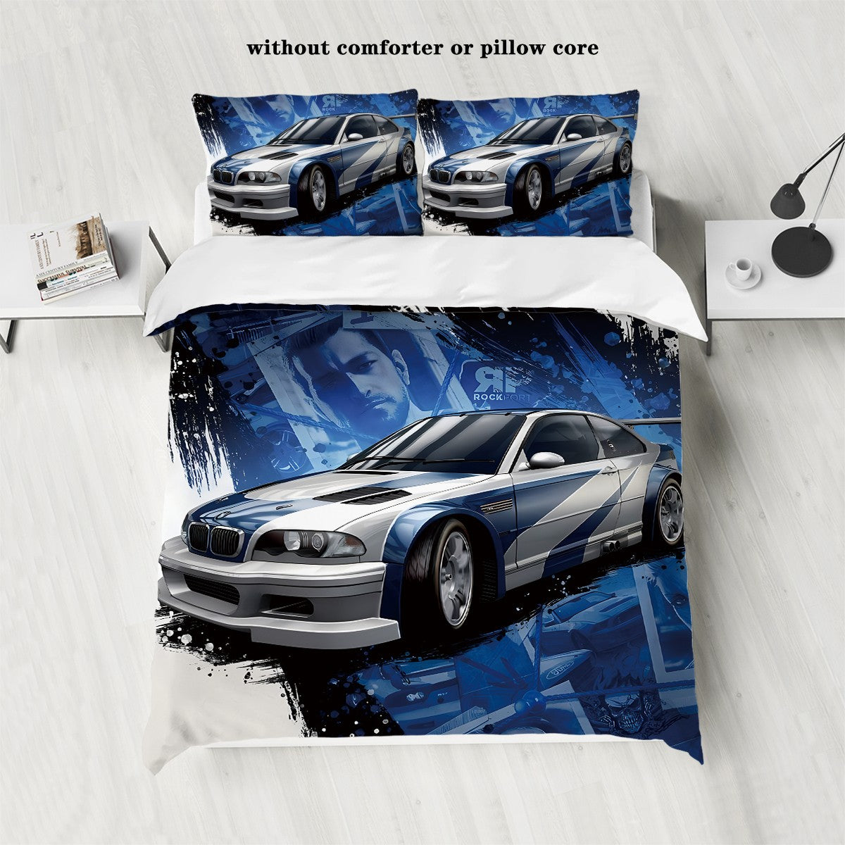 3pcs sports car racing print bedding set 1 quilt cover + 2 pillowcases unfilled, skin-friendly, breathable, anti-pilling