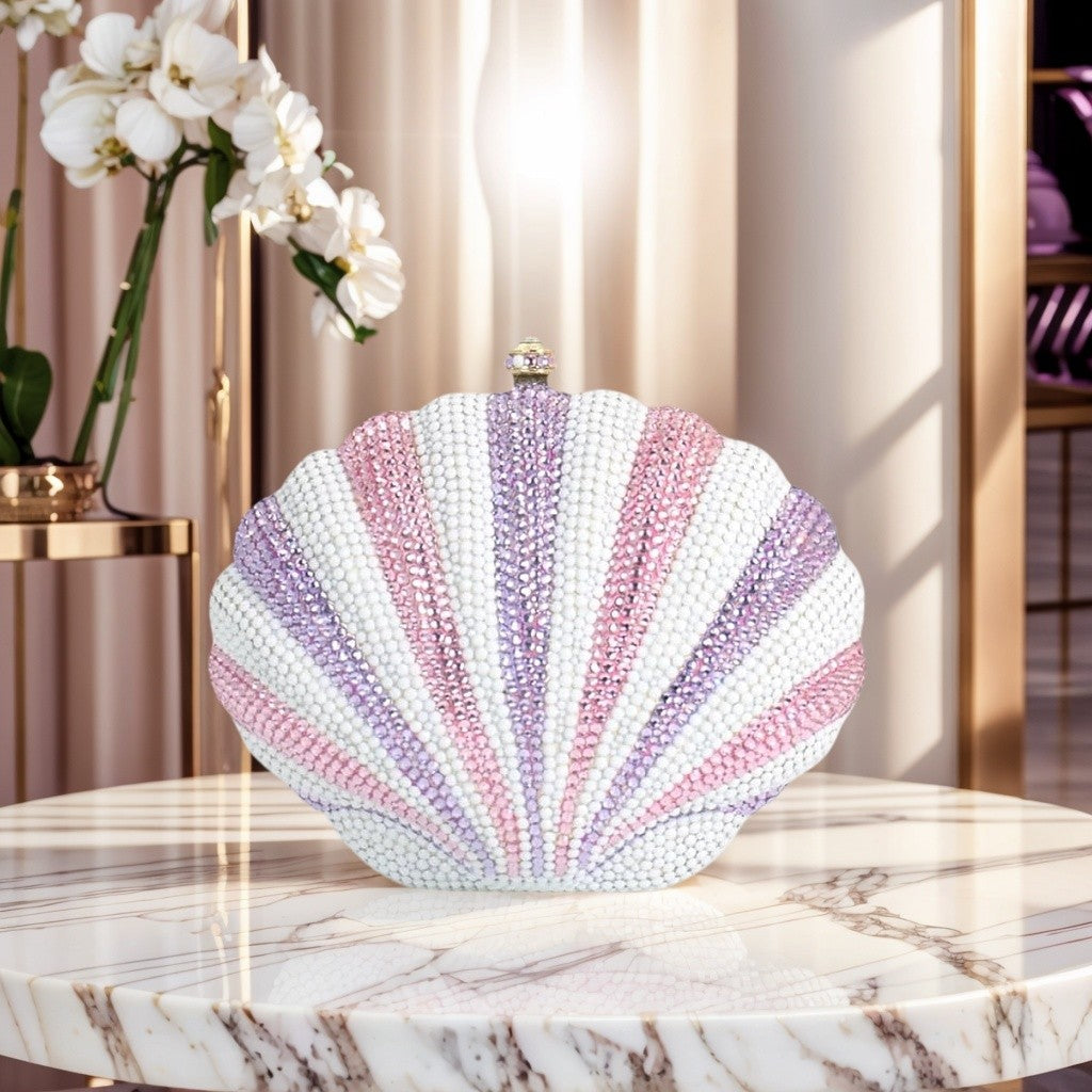 Women Novelty Shell Crystal Evening Clutch Glitter Rhinestone Diamond Handbag Purse for Cocktail Party Prom