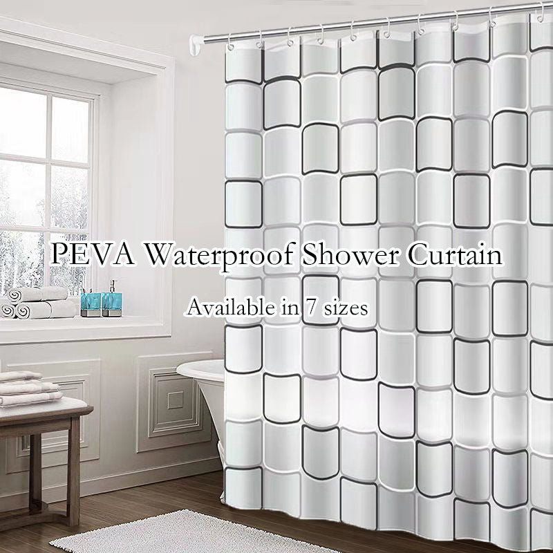 1/2Pcs PEVA Shower Curtain,Waterproof Shower Curtain for Home Bathroom,Modern Geometric Plaid Curtain for Decoration Accessories