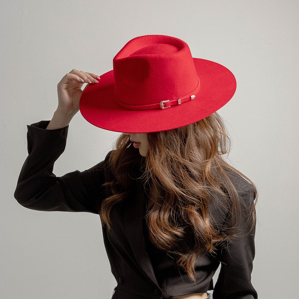 Chapéu Fedora de Feltro 100% Lã Australiana com cinto de feltro e aba larga de design moderno