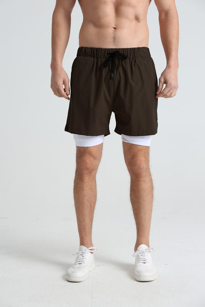 Men's sports double-deck shorts Fitness Quick Dry Training Shorts Casual 2 In 1 Multi-pocket sweatpants Men Gyms Running shorts