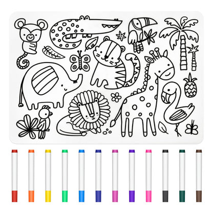 Personalized DIY Color Silicone Baby Placemats Cartoon Pattern Table Placemats Reusable Doodle Drawing Mat Baby Stuff
