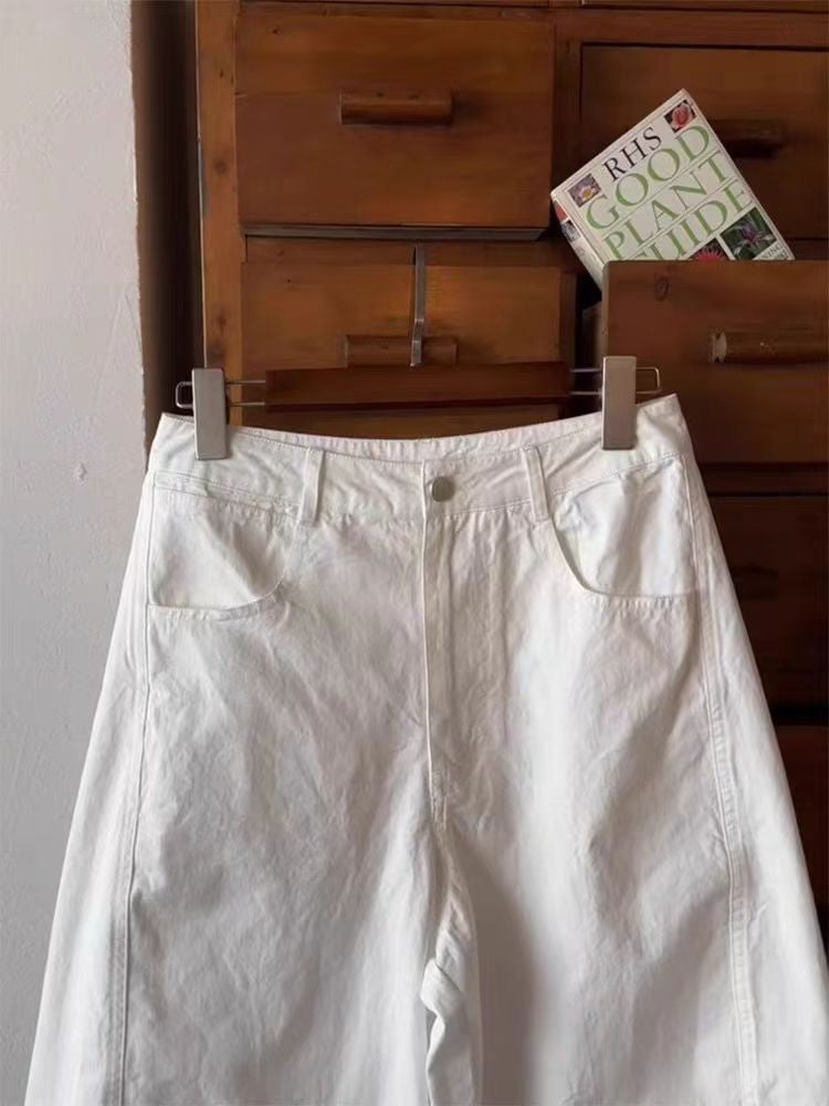 Pure Cotton Casual Trousers Pear ape Body Workwear Pants High Waist Straight Leg Loose Fit Breathable Comfortable Nine Points