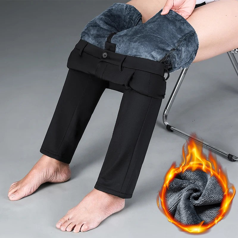 Flannel Thick Men's Casual Pants Navyblue Winter New Fleece Business Stretch Warm Plush Trousers Brand Slim Straight Male Pants