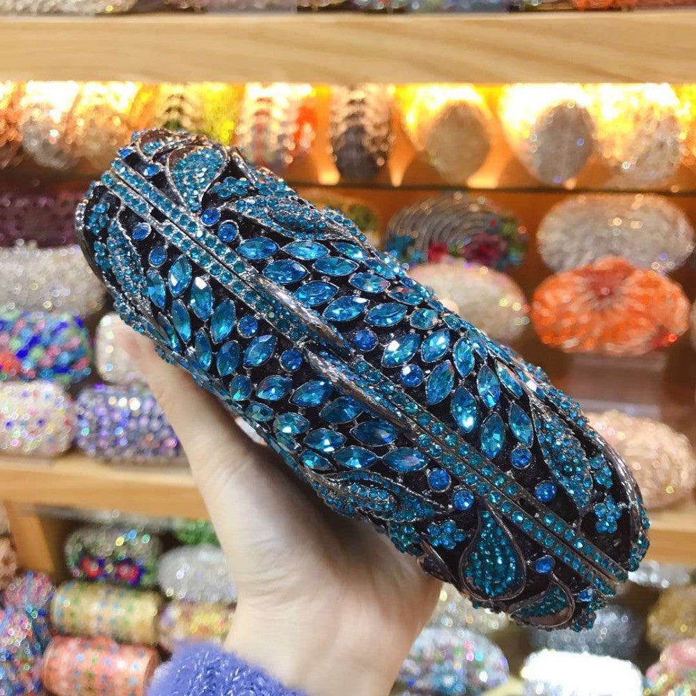 XIYUAN women red/pink/blue/gold/silver Hollow Out Flower Birthday party Crystal Evening bag Clutch purse Minaudiere Handbags