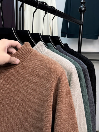 High quality plush thick men's sweater fashion brand letter embroidery winter warm round neck Korean casual knitted pullover