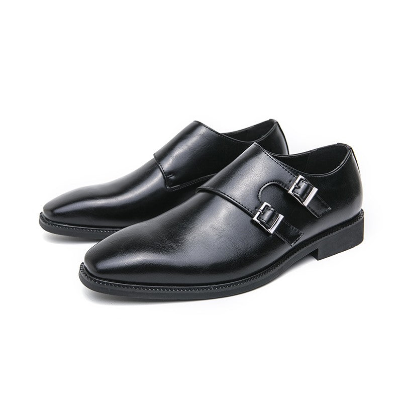 Classic Retro Dress Men's Monk Leather Shoes With Pointed Toe Buckle Business Office Wedding Soft Comfortable Men's Shoes