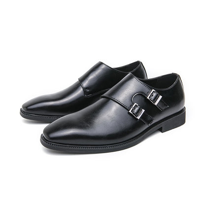 Classic Retro Dress Men's Monk Leather Shoes With Pointed Toe Buckle Business Office Wedding Soft Comfortable Men's Shoes