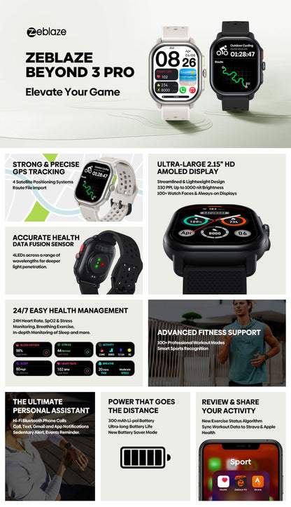 New Zeblaze Beyond 3 PRO GPS Smart Watch 2.15'' AMOLED Display Built-in GPS & Route Import Make/Receive Phone Calls Smartwatch