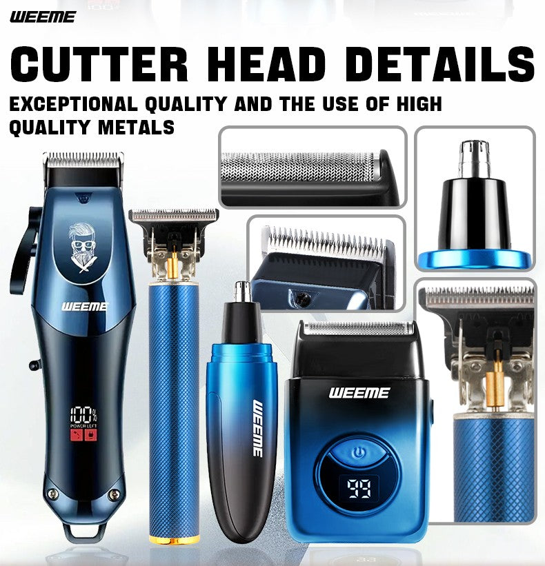 WEEME 4-in-1 Electric Hair Clipper Set for Men - Rechargeable Cordless Hair Trimmer Shaver Kit with Nose Ear Grooming Tools