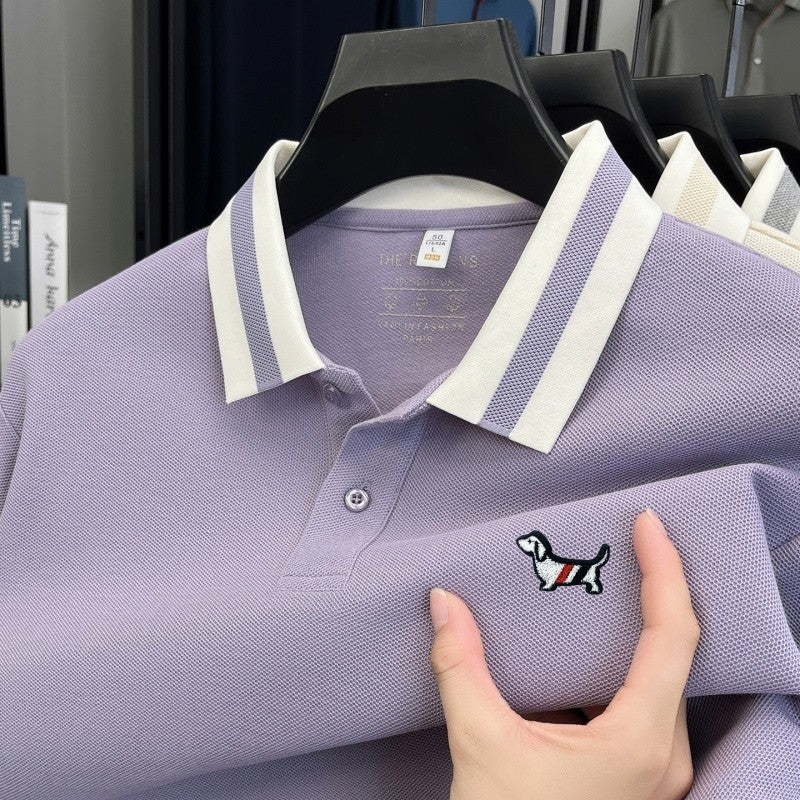 Men's 100% Cotton Original Design Printed Long Sleeved Polo Shirt Spring Autumn Simple Fashion Business Lapel T-shirt Men's Wear