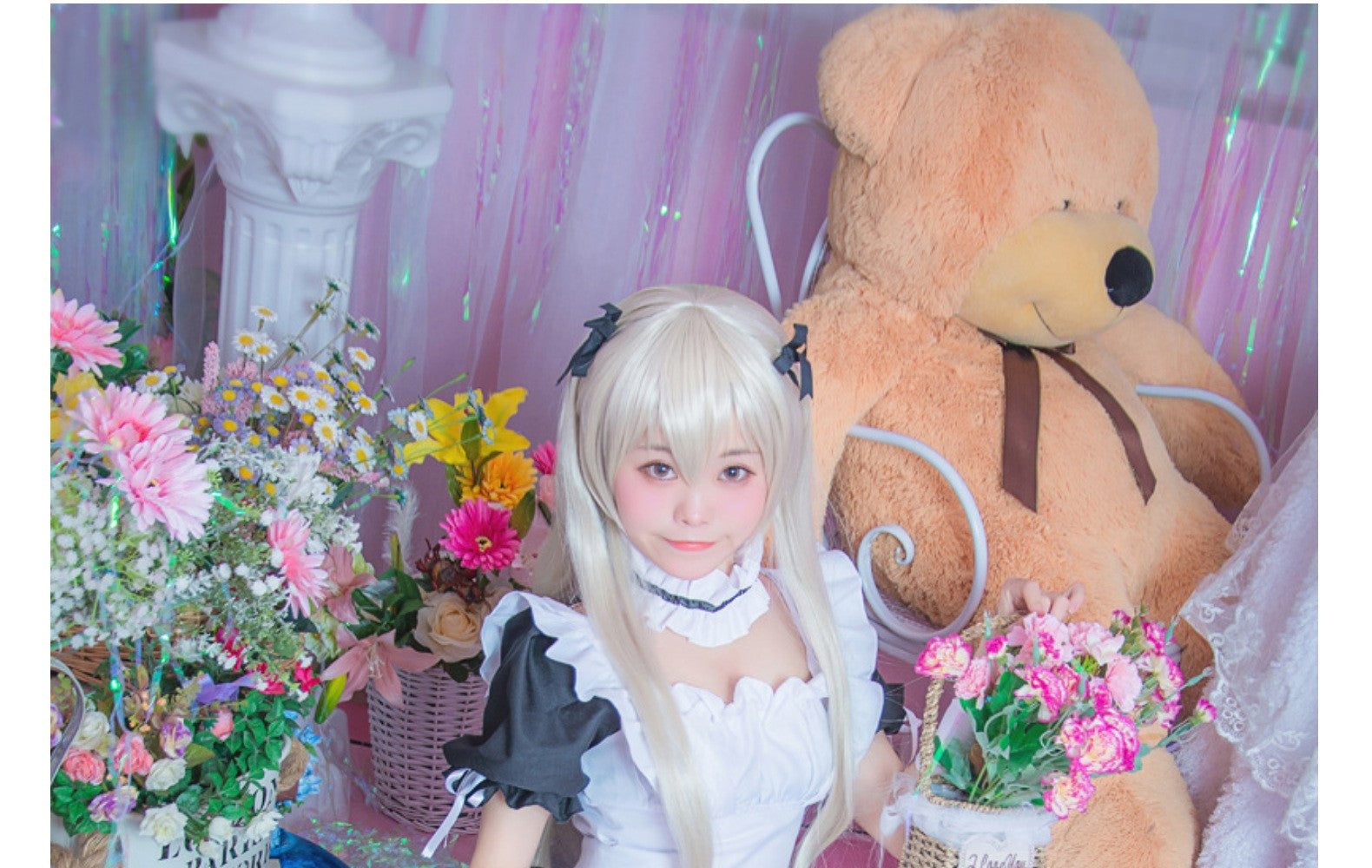 Cute Japanese Maid Outfit Sweet Lolita Cosplay Costume Black White Uniform Full Set Gothic Lace Party Halloween Stage Wear