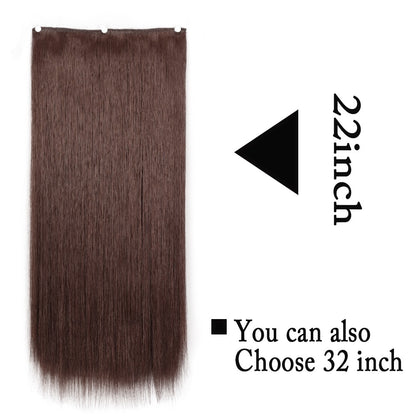 Extensão de Cabelo Liso Comprido de Fibra Sintética Resistente ao Calor com 5 Clipes 22"32" Preto Castanho Loiro