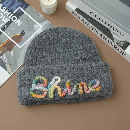 Vintage Embroidered Hats Letter Korean Version Knitted Hat for Autumn and Winter Warm Ear Protection Knitted Hats