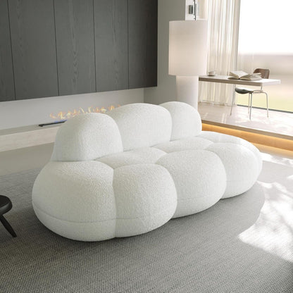 Cloud Shaped Floor Couches for Living Room, 90" Curved Boucle Sofa, Comfy Compressed Couch, Deep Seat Loveseat Sofa for Bedroom,