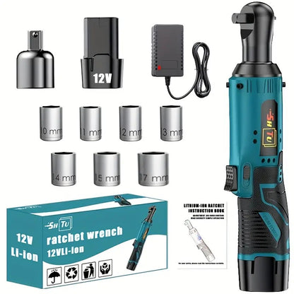 Conjunto de chave catraca elétrica sem fio, chave catraca elétrica sem escova, kit de catraca sem fio 12V, parafuso e porca para reparo automotivo