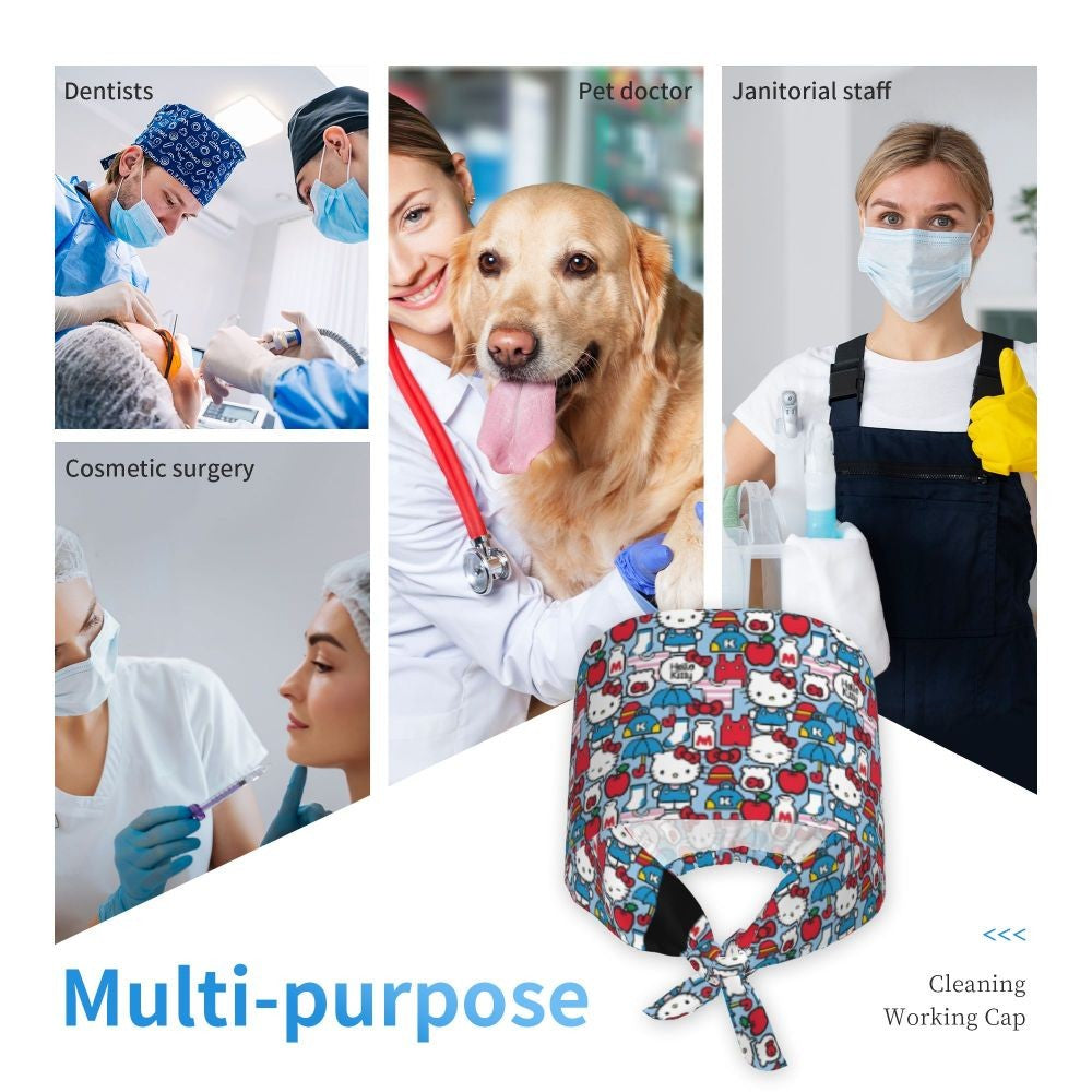 Custom Hello Kitty Medical Staff Scrubs Hat Women Men Cartoon Chara For Chef Hat Scrub Caps