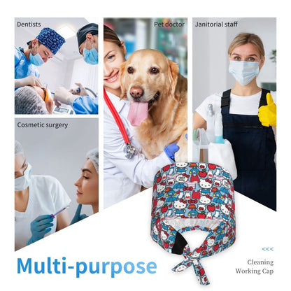 Custom Hello Kitty Medical Staff Scrubs Hat Women Men Cartoon Chara For Chef Hat Scrub Caps