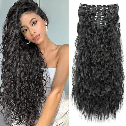 Wig clip hair extensions Cabelo comprido liso extensões de fibra química sintética invisível Conjunto de seis peças de 16 grampos de cabelo
