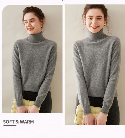 Suéter de Cashmere Feminino Gola Alta Manga Comprida Pulôver de Malha 100% Cashmere Puro Suéter Básico Versão Coreana Top Feminino