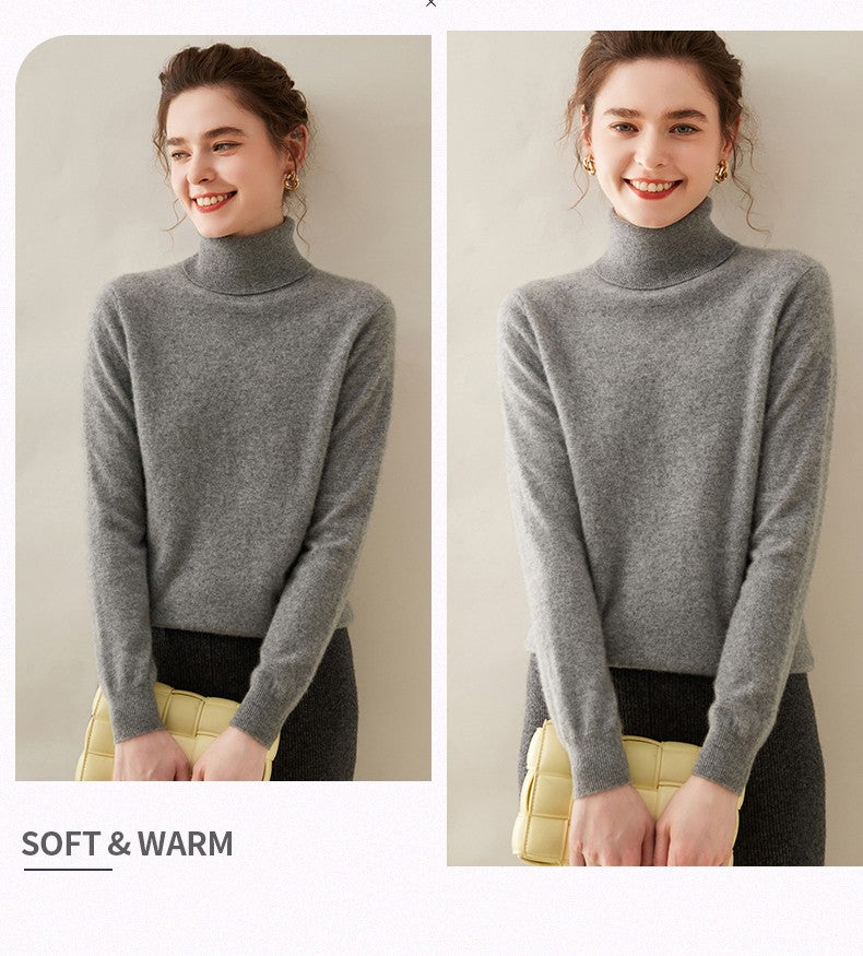 Suéter de Cashmere Feminino Gola Alta Manga Comprida Pulôver de Malha 100% Cashmere Puro Suéter Básico Versão Coreana Top Feminino