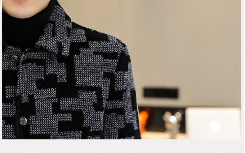 Winter Thicken Warm Wool Blends Jacket Men Fashion Plaid Casual Coat Slim Lapel Streetwear Overcoat Social Men Clothing 2022