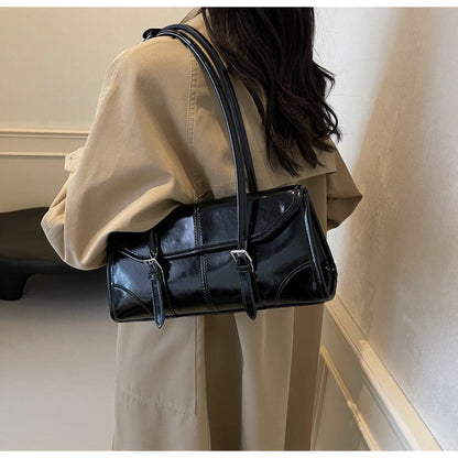 High End Burgundy Oil Wax Leather Underarm Bag Elegant Women's Magnetic Buckle Shoulder Bag Commuter Versatile Ladies Tote Bags