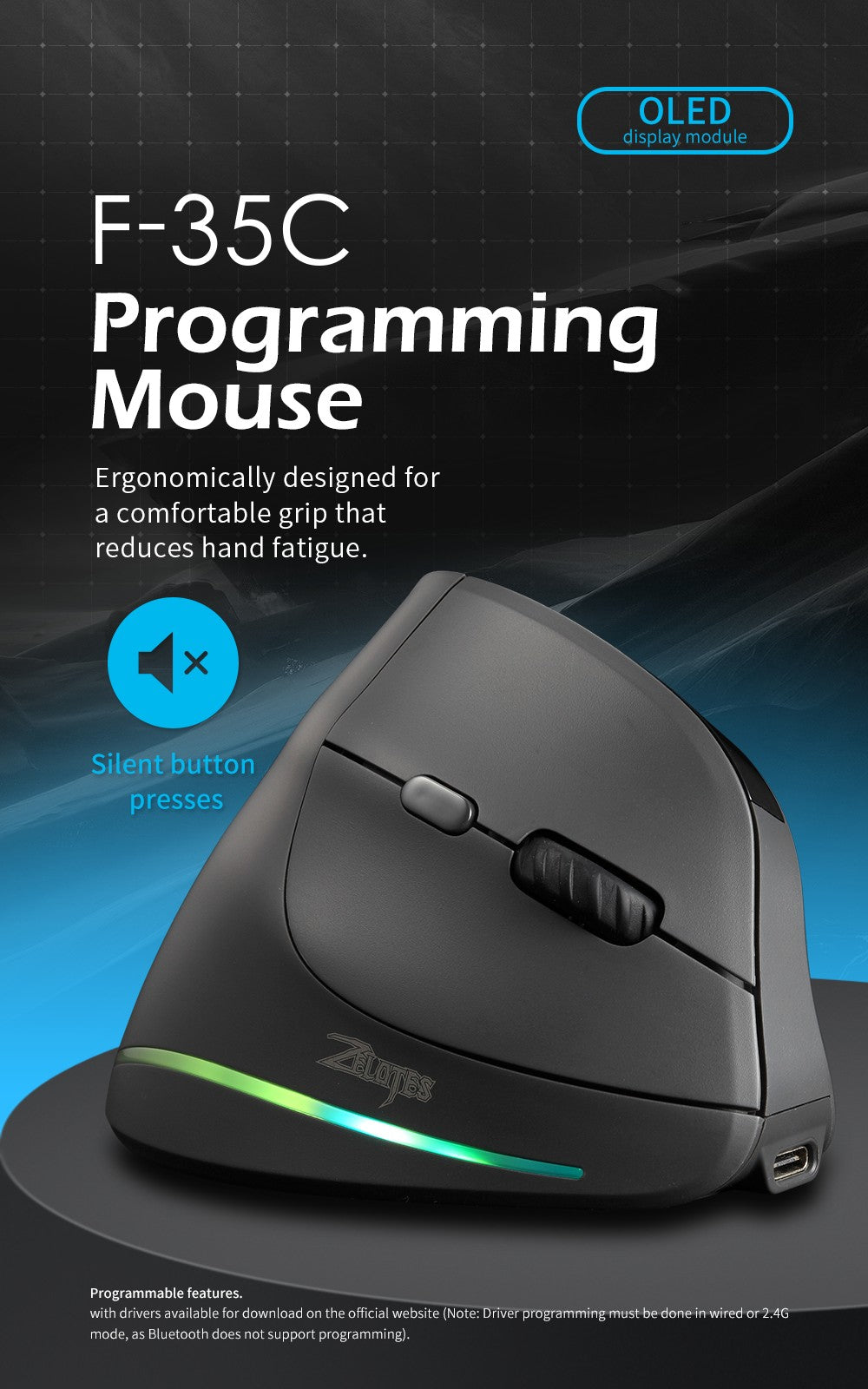 Lefon 2.4G Ergonomic Mouse Wireless Vertical Mouse Rechargeable Gaming Mice for PC Laptop MacOS Office F35C/F35B/F35 MODEL