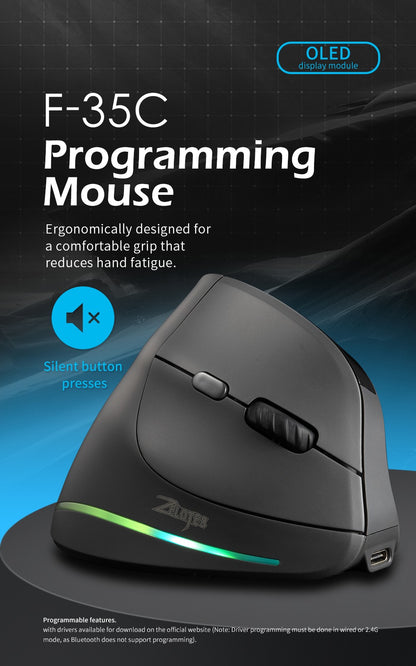 Lefon 2.4G Ergonomic Mouse Wireless Vertical Mouse Rechargeable Gaming Mice for PC Laptop MacOS Office F35C/F35B/F35 MODEL