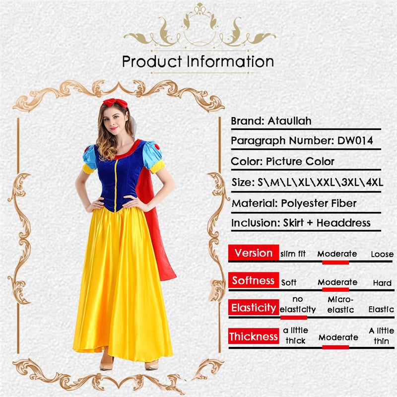 Adult Cosplay plus size Dress Girl Princess Dress Women Adult Cartoon Princess Snow White Halloween Party Costume