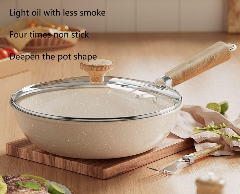 Deepen Non-Stick Frying Pan Wok Medical Stone Household Steak Pancake Pot Induction Cooker Gas Stove Universal Kitchen Cookware