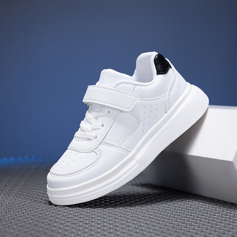 Children's White Shoes Leather Waterproof Low-cut White Sneakers for Middle and Large Children for Boys and Girls