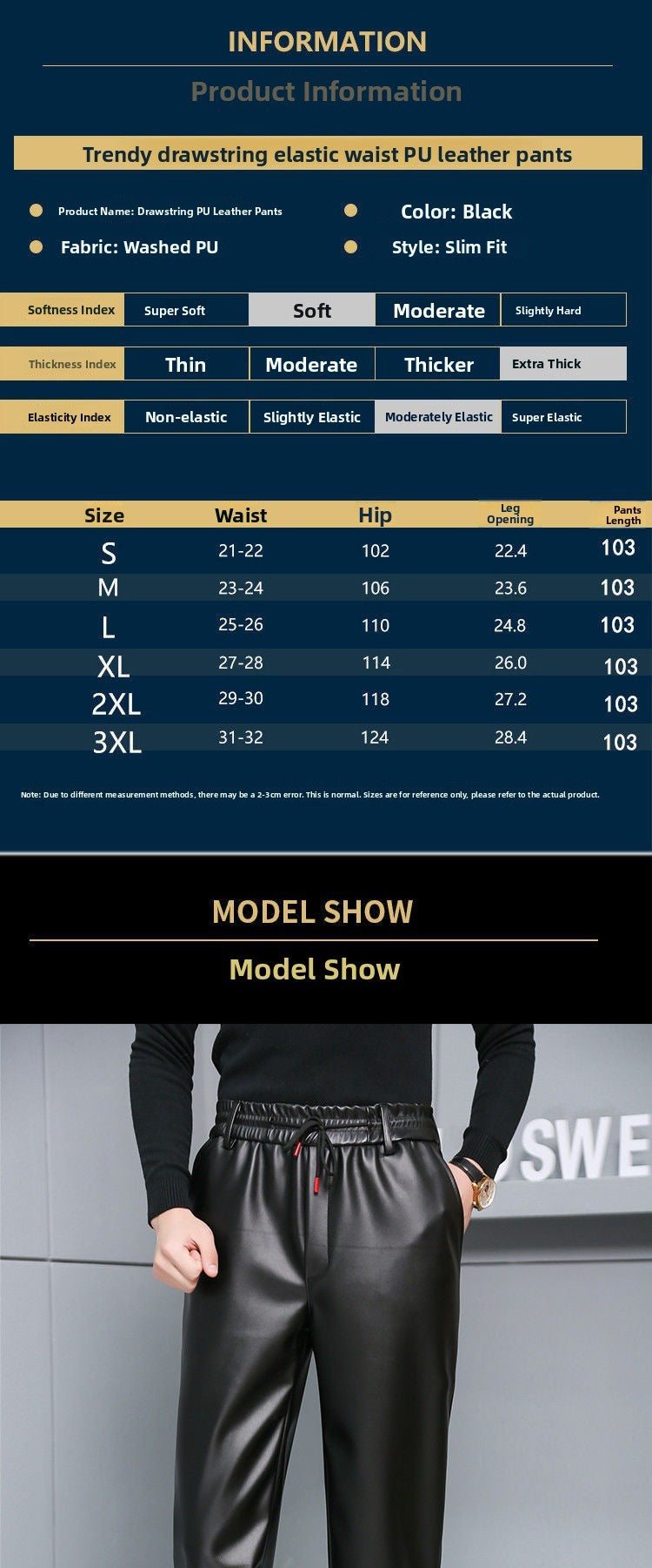 Men's Loose High-Waisted Fce-Lined Thiened Motorcycle Leather Pants Windproof Waterproof Busin Casual Long Trousers