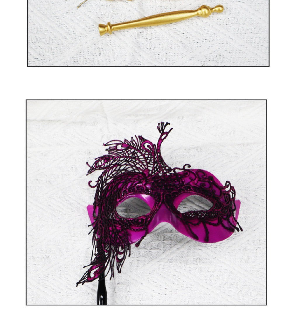 Half-face Handheld Masquerade Masks Masquerade Ball Props Carnival Party Lace Peacock Mask Costume Party Deecor with Stick