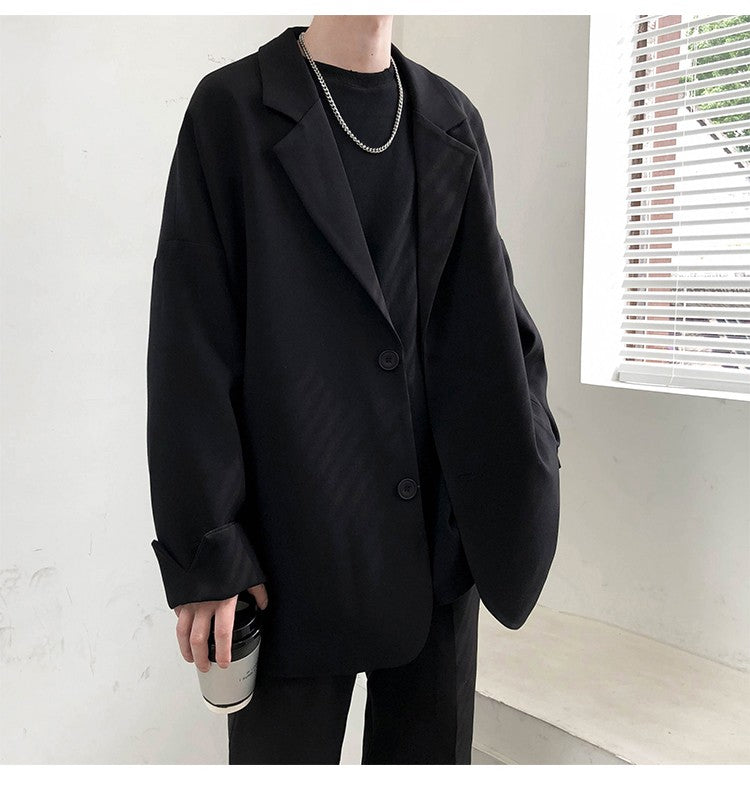 Autumn Men's Casual Solid Color Blazer Korean Style Business Single Trendy Oversize Business Suit Jackets Retro Daily Streetwear
