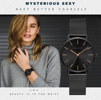 HANNAH MARTIN Brand Quality Stainless Steel Japan Quartz Movement Waterproof Women 36mm Full Rose Gold Ladies Dropshipping Watch