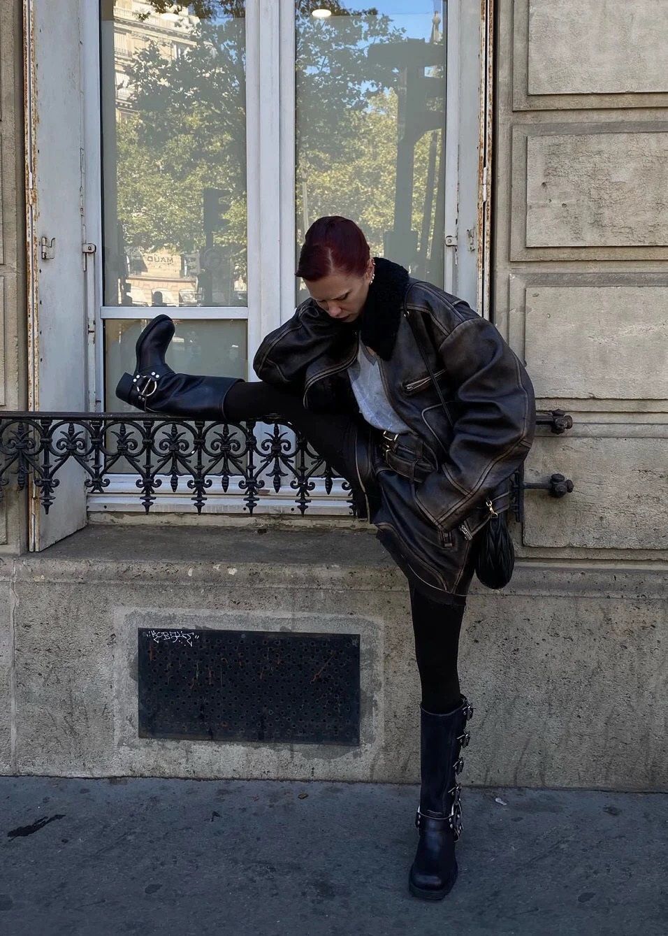 Arden Furtado 2025 Genuine Leather Platform Rivet Motorcycle boots Round toe Belt buckle Block heel mid wide calf Western boots