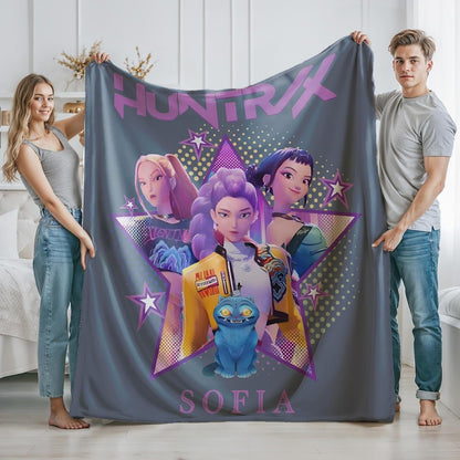Cartoon K Pop Demon Hunters Theme Flannel Blanket Cover Warmth Multifunctional Decorative Universal Blanket Winter Blankets