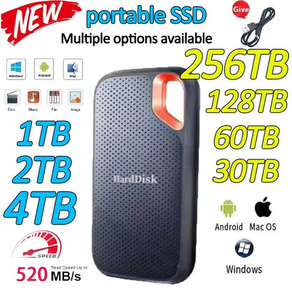 HD Externo 4TB Portátil SSD de Alta Velocidade Unidade de Estado Sólido 256TB Grande Capacidade Dispositivo de Armazenamento para Laptops/Mac