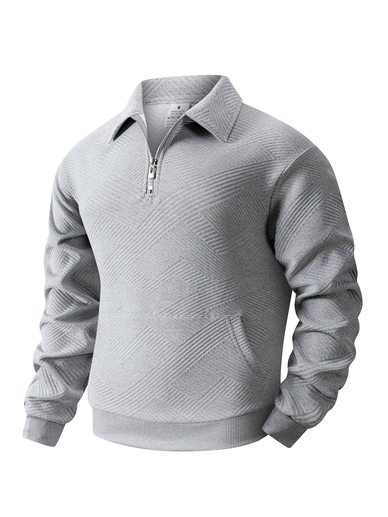 Autumn Men's Casual Sweatshirt Quarter Zip Solid Color Pullover Sweater Outdoor Daily Long Sleeve Polo Turtleneck Male Tops