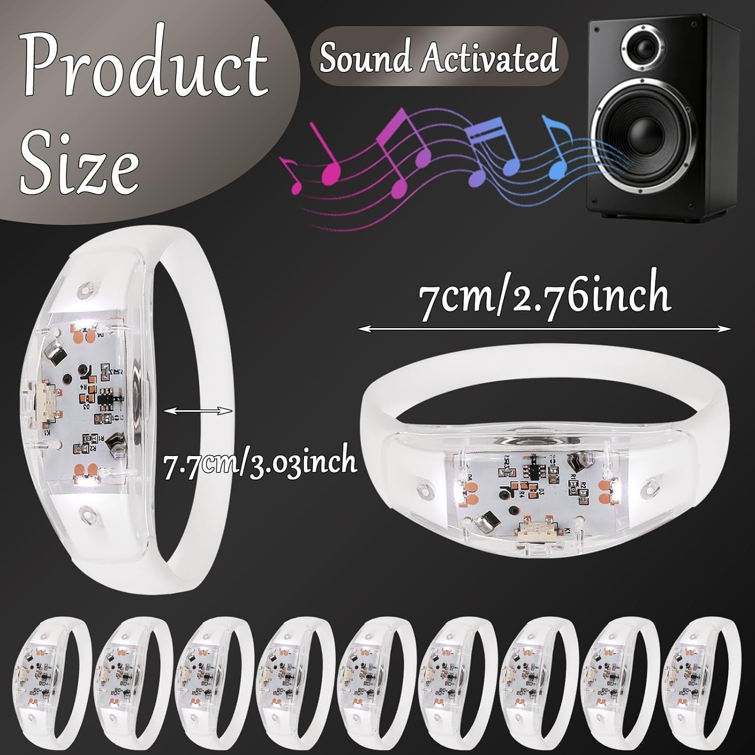 150 Pcs LED Glow Bracelets Sound Activated Light Up Bracelets For Adults Glow In The Dark Party Supplies