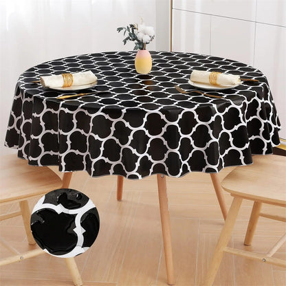 Homaxy Waterproof Tablecloth Heat-Resistant Round PVC Table Cloth For Wedding Kitchen Dining Desk Moroccan Table Coat Wash Cover